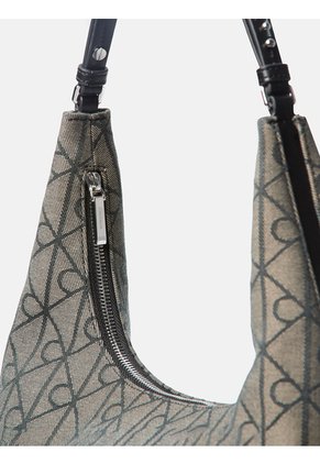 Bolso Beige Hobo Mediano En Jacquard De Emblema Calvin Klein