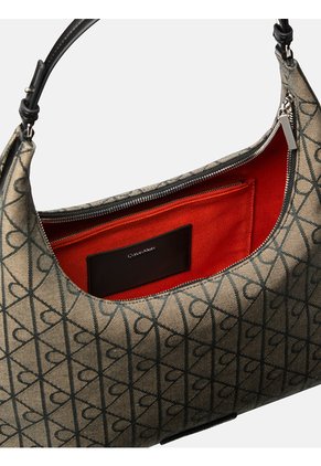 Bolso Beige Hobo Mediano En Jacquard De Emblema Calvin Klein