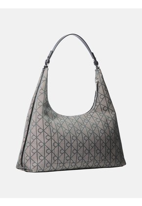 Bolso Beige Hobo Mediano En Jacquard De Emblema Calvin Klein