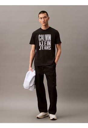 Camiseta Negra Stacked Graphic Crewnec Calvin Klein