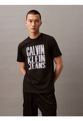 Camiseta Negra Stacked Graphic Crewnec Calvin Klein