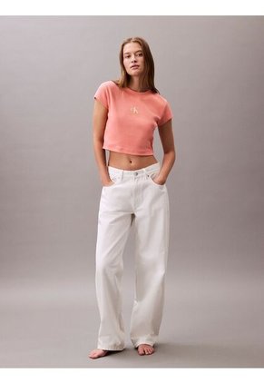 Camiseta Beige Ajustada Con Monograma Calvin Klein