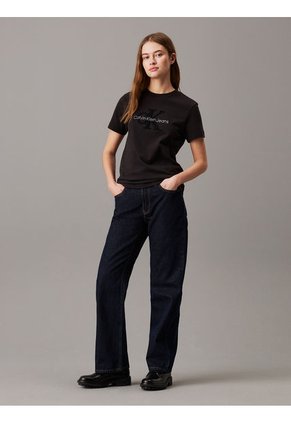 Camiseta Negra De Chenilla Con Monograma Calvin Klein