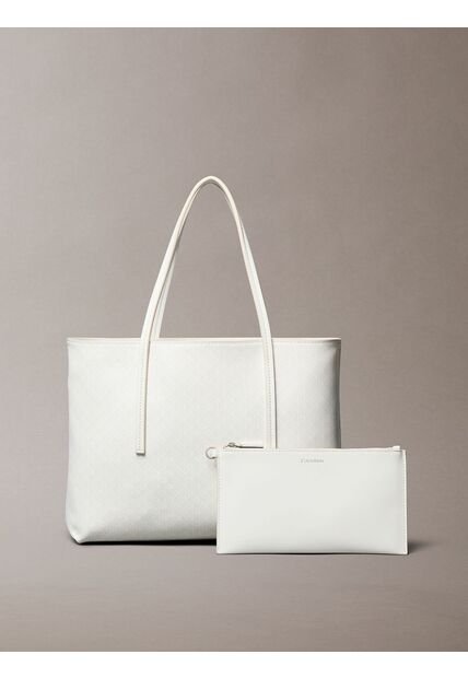 Bolso Blanco Tote Pequeño Con Logo Monograma Con Bolsito Calvin Klein