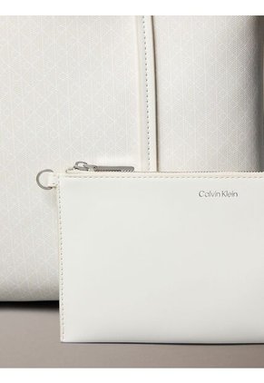 Bolso Blanco Tote Pequeño Con Logo Monograma Con Bolsito Calvin Klein