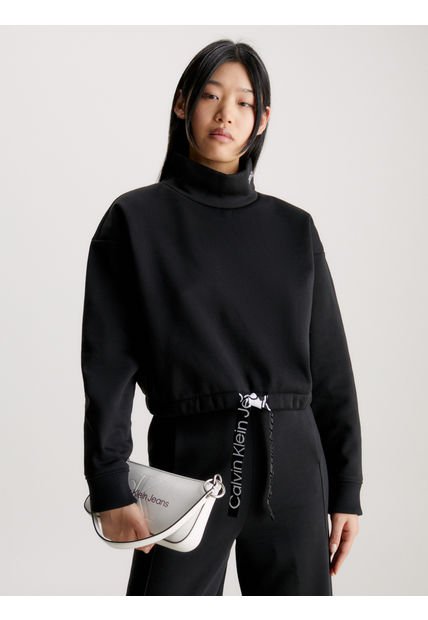 Saco Negro Cropped Con Cuello Alto Calvin Klein