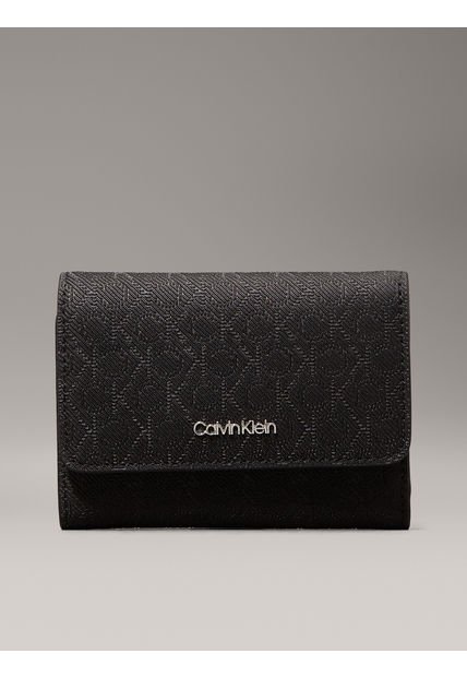 Billetera Negra De Plegado Triple Con Logo Pequeño Con RFID Calvin Klein