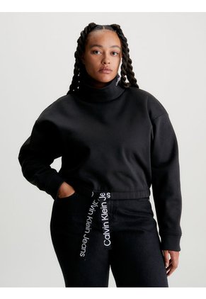 Saco Negro Cropped Con Cuello Alto Calvin Klein