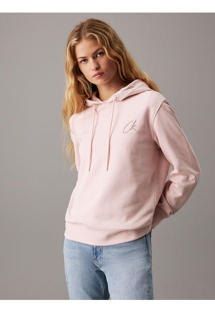 Buzo Rosado De Felpa De Algodón Con Capota Y Logo Calvin Klein