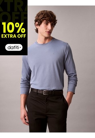 Camiseta Azul Manga Larga De Algodón Supima Interlock Calvin Klein Calvin Klein