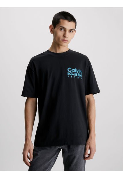 Camiseta De Algodón Orgánico Con Logo Hombre Negro Calvin Klein