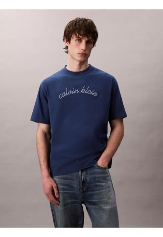 Camiseta Azul Con Logo Bordado Calvin Klein Calvin Klein