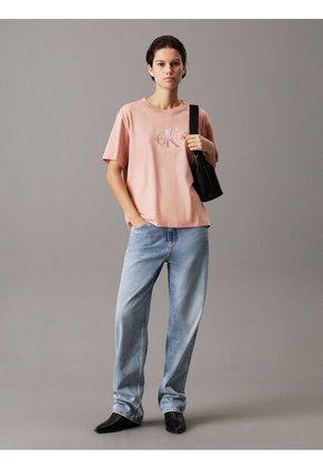 Camiseta Beige Holgada Con Monograma Calvin Klein