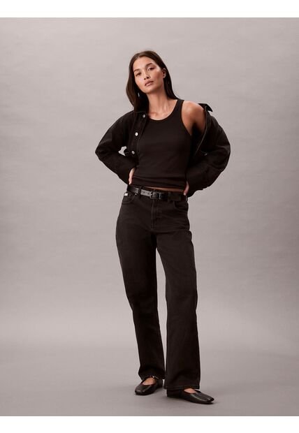 Jeans Negro Rectos De Talle Alto - Essentials Calvin Klein