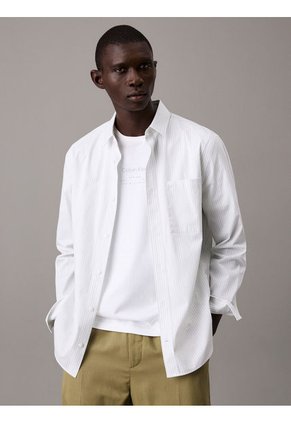 Camisa Gris Elástica A Rayas De Popelina Calvin Klein