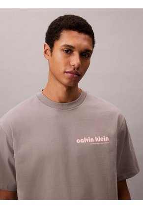 Camiseta Gris Con Logotipo Bordado Calvin Klein