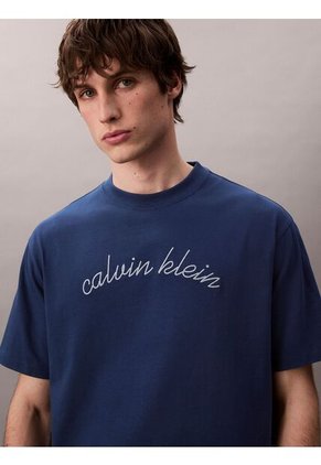 Camiseta Azul Con Logo Bordado Calvin Klein