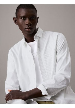 Camisa Gris Elástica A Rayas De Popelina Calvin Klein