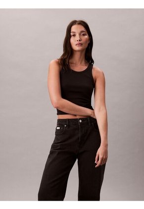 Jeans Negro Rectos De Talle Alto - Essentials Calvin Klein