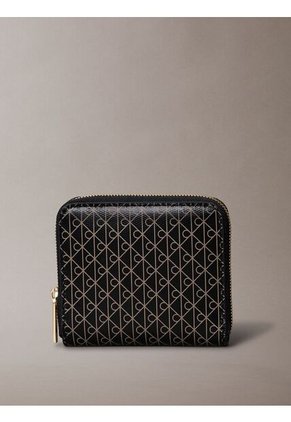 Billetera Negra Cuadrada Con Cremallera Y Monograma Calvin Klein
