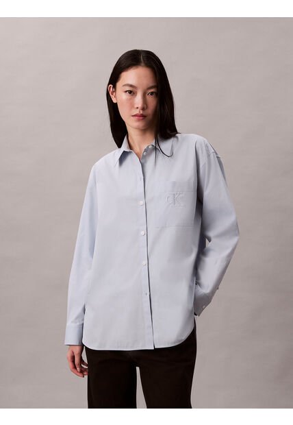 Camisa Azul Relaxed De Popelina Calvin Klein