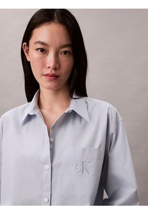 Camisa Azul Relaxed De Popelina Calvin Klein