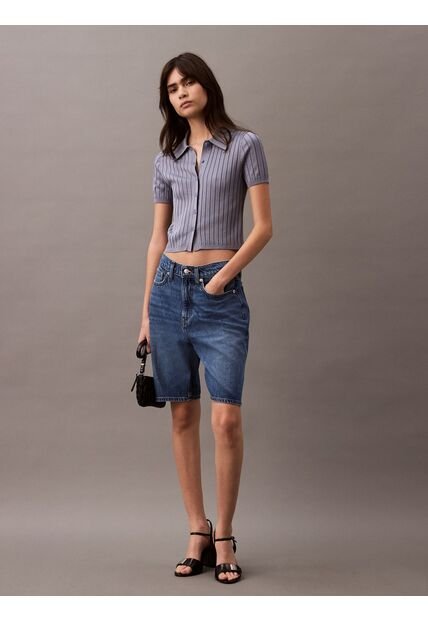 Top Azul Tipo Polo Cropped De Punto Liso Calvin Klein