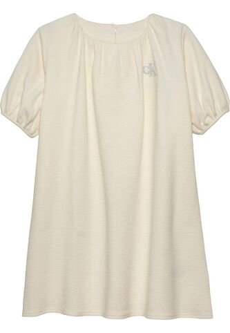 Vestido Blanco De Manga Corta Abullonadas Con Textura Calvin Klein Calvin Klein