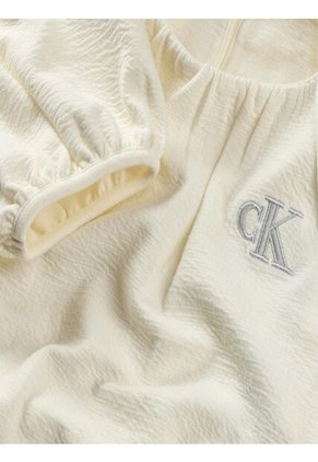 Vestido Blanco De Manga Corta Abullonadas Con Textura Calvin Klein