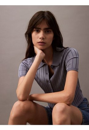 Top Azul Tipo Polo Cropped De Punto Liso Calvin Klein