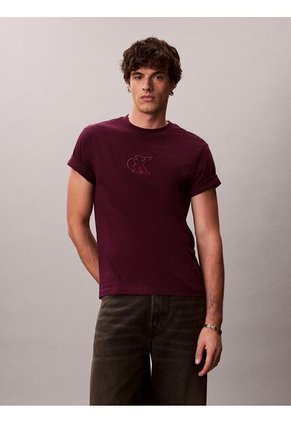 Camiseta Roja De Manga Corta Con Monograma Estampado Calvin Klein