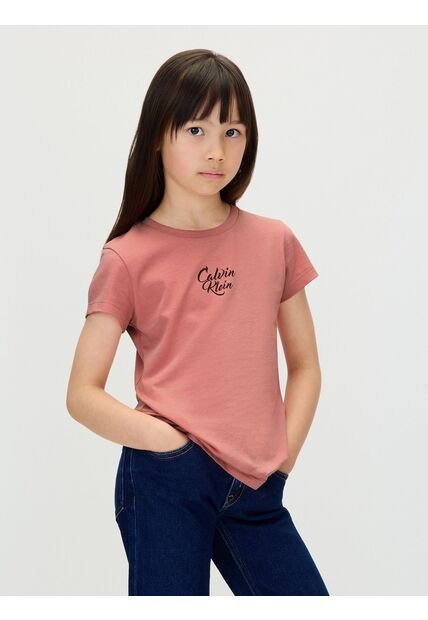 Camiseta Rosada De Manga Corta Con Logo Cursivo Calvin Klein