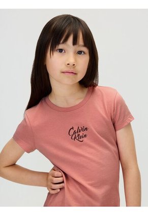 Camiseta Rosada De Manga Corta Con Logo Cursivo Calvin Klein