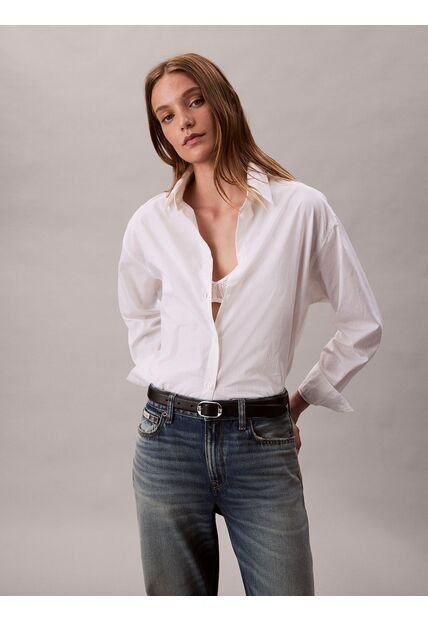 Camisa Blanca Abotonada Con Logo Estampado All Over Calvin Klein