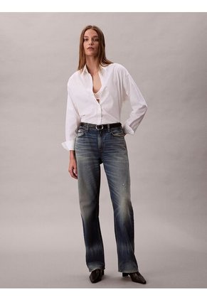 Camisa Blanca Abotonada Con Logo Estampado All Over Calvin Klein