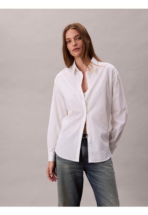 Camisa Blanca Abotonada Con Logo Estampado All Over Calvin Klein