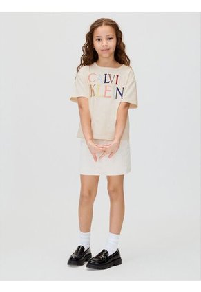 Camiseta Blanca De Manga Corta Con Logo Bordado Multicolor Calvin Klein