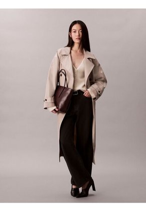 Bolso Café Tote Pequeño Con Logo Monograma Con Bolsito Calvin Klein