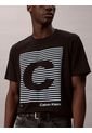 Camiseta Negra De Manga Corta Con Estampado Gráfico A Rayas Calvin Klein de Calvin Klein