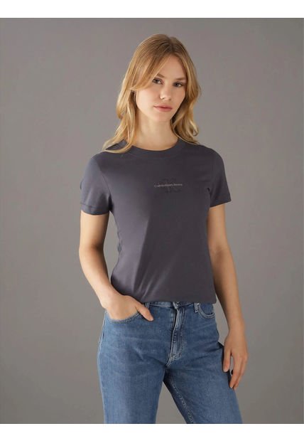 Camiseta Negra Slim Con Logotipo Tonal Calvin Klein