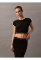 Camiseta Negra De Estar Por Casa Cropped - Cotton Stretch Rib Calvin Klein de Calvin Klein