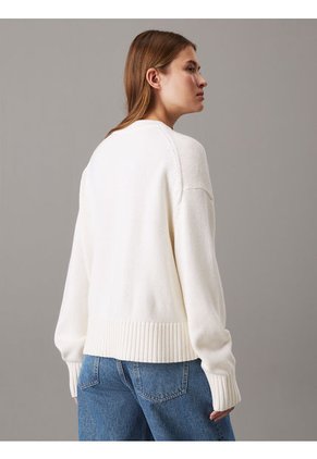 Saco Blanco Tejido De Algodón Y Lana Con Logo En El Cuello Calvin Klein