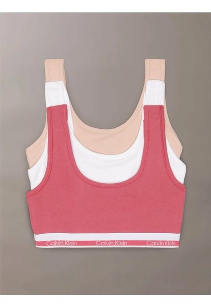 Pack Rosado Para Niña De 3 Sujetadores Varsity De Algodón Stretch Calvin Klein