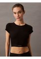 Camiseta Negra De Estar Por Casa Cropped - Cotton Stretch Rib Calvin Klein de Calvin Klein