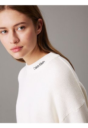 Saco Blanco Tejido De Algodón Y Lana Con Logo En El Cuello Calvin Klein