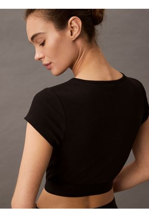 Camiseta Negra De Estar Por Casa Cropped - Cotton Stretch Rib Calvin Klein