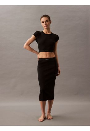Camiseta Negra De Estar Por Casa Cropped - Cotton Stretch Rib Calvin Klein
