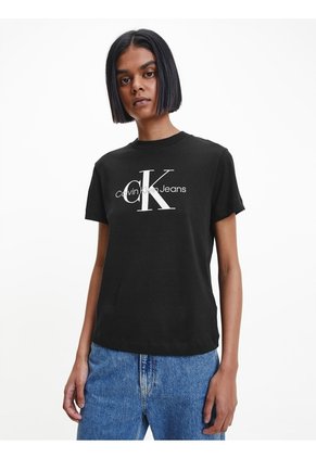 Camiseta Negra Regular Fit Con Monograma Calvin Klein