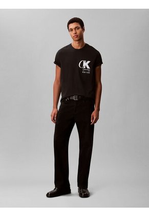 Camiseta Negra Con Estampado De Logo Con Efecto Entrelazado Calvin Klein