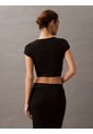 Camiseta Negra De Estar Por Casa Cropped - Cotton Stretch Rib Calvin Klein de Calvin Klein